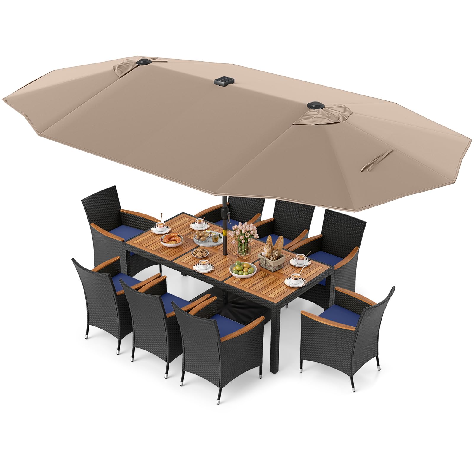 Tangkula 11 Pieces Patio Dining Set with Double-Sided Led Patio Umbrella